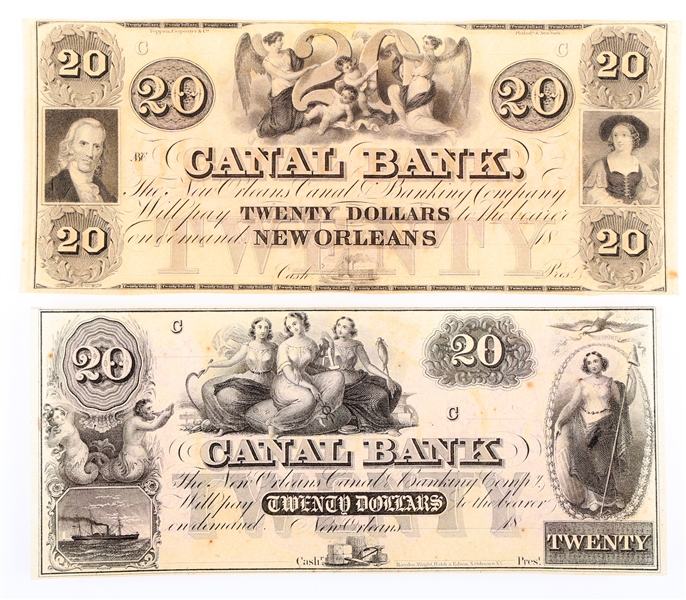1800s $20 NEW ORLEANS LA CANAL BANK REMAINDER NOTES