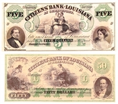1800s $5 $50 SHREVEPORT CITIZENS BANK LOUISIANA NOTES