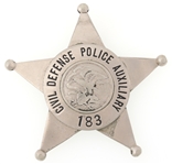 ILLINOIS CIVIL DEFENSE POLICE AUXILLARY BADGE NO. 183