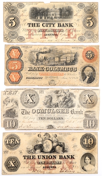 1830s-50s GEORGIA OBSOLETE BANKNOTES $5 & $10