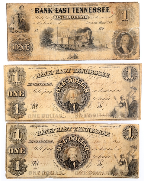 1850s $1 BANK OF EAST TENNESSEE OBSOLETE BANKNOTES