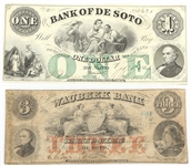 1850s-60s $1 $3 DE SOTO, NEBRASKA OBSOLETE BANKNOTES