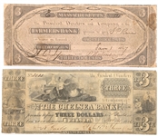 EARLY 1800s $3 MASSACHUSETTS OBSOLETE BANKNOTES