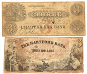 1862 $3 HARTFORD CONNECTICUT OBSOLETE BANKNOTES