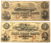 1853 $1 $2 ADRIAN MI ERIE KALAMAZOO RAILROAD BANK NOTES