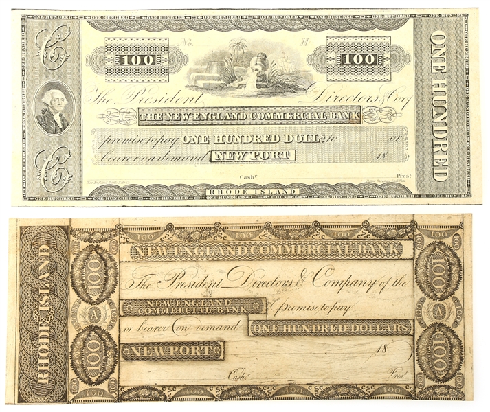 1800s $100 NEW ENGLAND COMMERCIAL BANK REMAINDER NOTES