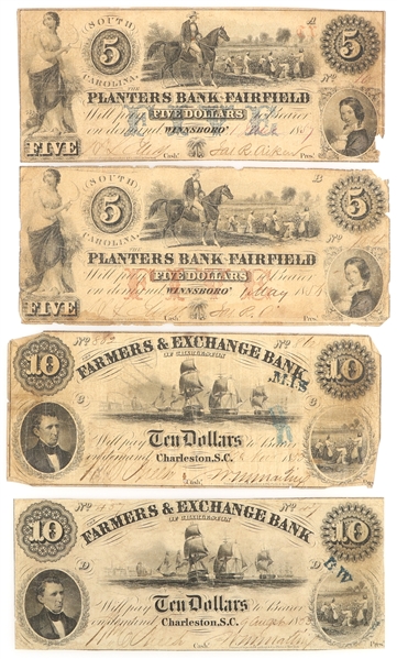 1850s $5 $10 SOUTH CAROLINA OBSOLETE BANKNOTES
