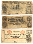 1800s INDIANA OBSOLETE $3 $5 $100 BANKNOTES