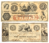 1800s $3 $5 MARYLAND OBSOLETE BANKNOTES