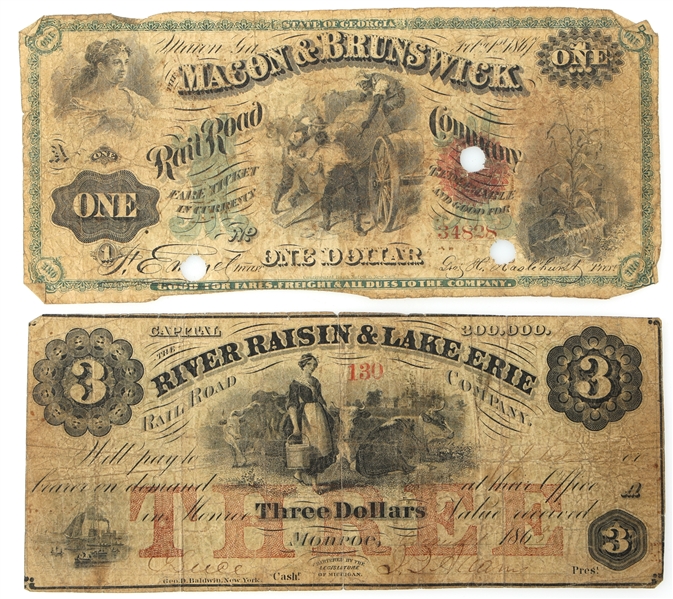 1860s OBSOLETE RAILROAD BANKNOTES MICHIGAN & GEORGIA