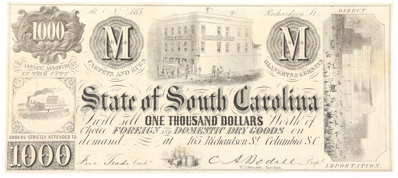 $1000 SOUTH CAROLINA C.A. BEDELL ADVERTISING NOTE