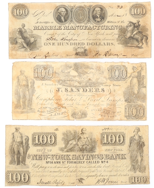 1800s $100 NEW YORK ADVERTISEMENT NOTES 