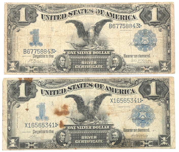 1899 US $1 SILVER CERTIFICATES LOT OF TWO