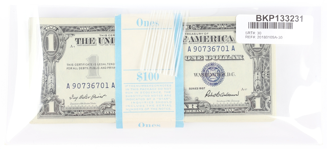 100 SEQUENTIAL 1957 US $1 SILVER CERTIFICATES 