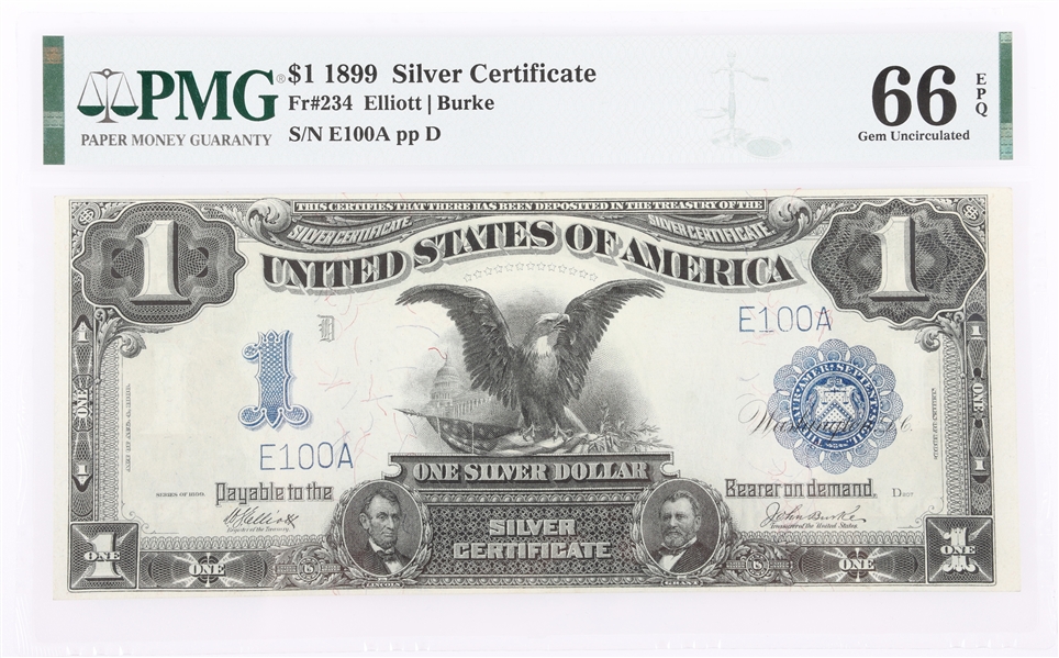 1899 $1 BLACK EAGLE SILVER CERTIFICATE PMG LOW SERIAL #