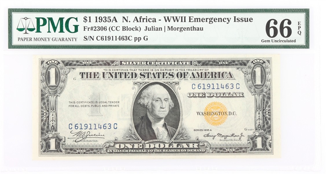 1935A $1 N AFRICA WWII EMERGENCY ISSUE NOTE Fr.2306 PMG