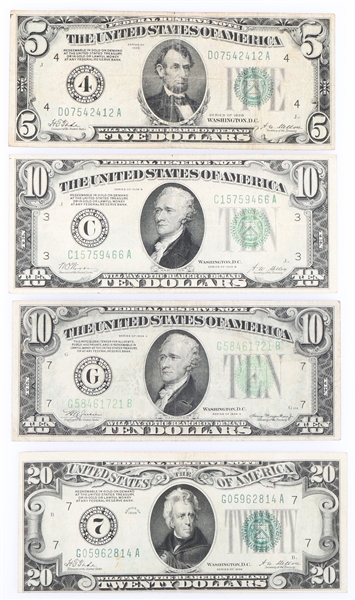 1928-1934 $5 $10 $20 US FEDERAL RESERVE NOTES 