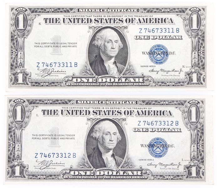 1935A $1 US SILVER CERTIFICATE SEQUENTIAL NOTES