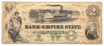 1860 $2 ROME GEORGIA BANK OF THE EMPIRE STATE BANKNOTE