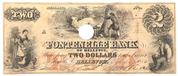 1856 $2 BELLEVUE NEBRASKA FONTENELLE BANK OBSOLETE NOTE