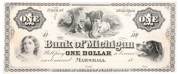 1800s $1 MARSHALL BANK OF MICHIGAN REMAINDER NOTE