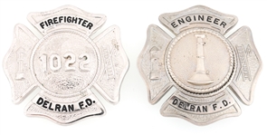 DELRAN NEW JERSEY FIRE DEPARTMENT BADGES LOT OF TWO