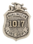BURLINGTON NEW JERSEY FIRE DEPARTMENT BADGE NO. 1017