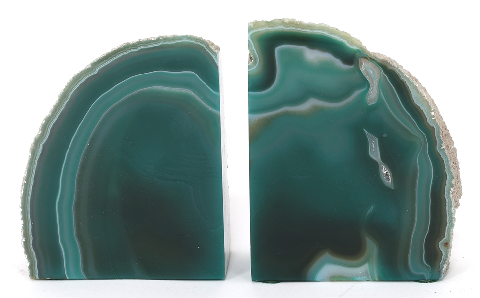 GREEN AGATE GEODE BOOKENDS 