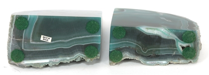 GREEN AGATE GEODE BOOKENDS 
