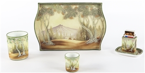 NIPPON HAND PAINTED 4 PC SMOKING SET