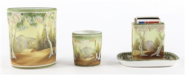 NIPPON HAND PAINTED 4 PC SMOKING SET