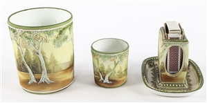 NIPPON HAND PAINTED 4 PC SMOKING SET