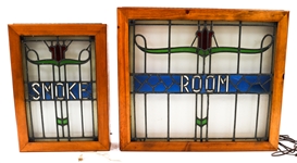 ELECTRIFIED STAINED GLASS SMOKE ROOM SIGNS - LOT OF 2