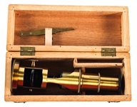 BRASS BARREL FIELD MICROSCOPE WITH WOODEN BOX