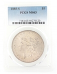 1885-S US SILVER MORGAN DOLLAR COIN PCGS GRADED MS63