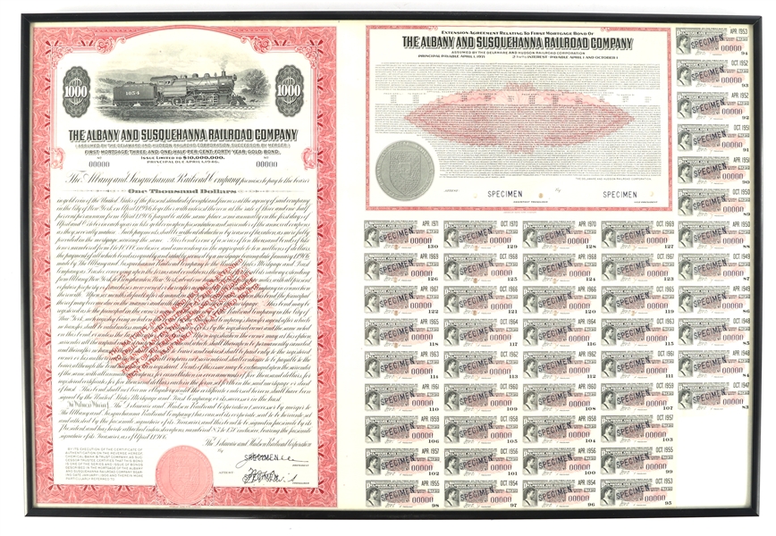 $1000 ALBANY & SUSQUEHANNA RAILROAD CO. SPECIMEN BOND