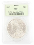 1887-P US SILVER MORGAN DOLLAR COIN PCGS MS64 OGH