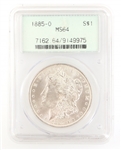 1885-O US SILVER MORGAN DOLLAR COIN PCGS MS64 OGH