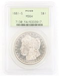 1881-S US SILVER MORGAN DOLLAR COIN PCGS MS64 OGH