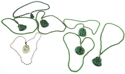 GLASS BEADED NECKLACES WITH JADE PENDANTS - LOT OF 7