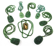GLASS BEADED NECKLACES WITH JADE PENDANTS - LOT OF 8