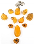 AMBER COSTUME JEWELRY PENDANTS - LOT OF 11
