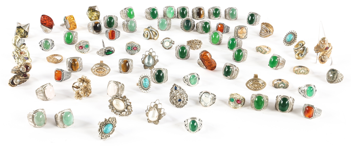 SILVER AND GOLD TONED COSTUME RINGS - LOT OF 30+