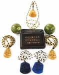 CHINESE PENDANT NECKLACES, AGATE BALLS, & INK STONE BOX