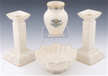 LENOX PORCELAIN CHINA - CANDY DISH, CANDLESTICKS & VASE
