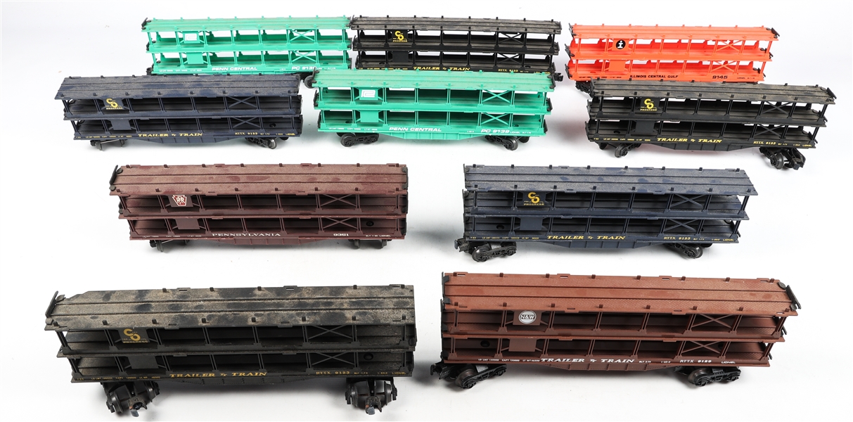 LIONEL O GAUGE MODEL TRAIN AUTO CARRIER - LOT OF 10