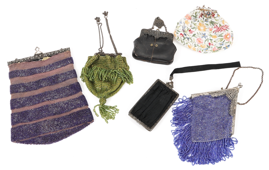 20TH C. BEADED BAGS AND LEATHER COIN PURSES