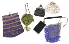 20TH C. BEADED BAGS AND LEATHER COIN PURSES