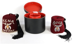 MASONIC SHRINER FEZ, BOLO TIE, & BOX