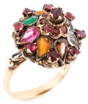 VICTORIAN 10K YELLOW GOLD RUBY & EMERALD COCKTAIL RING